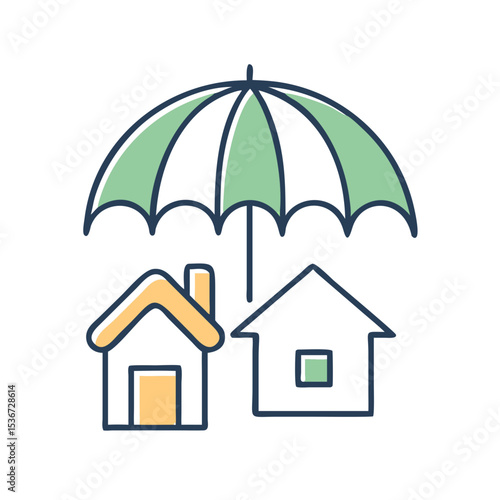 Wallpaper Mural Home protection symbol with an umbrella over two houses representing safety and security in a minimalist design Torontodigital.ca