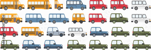 School transportation vehicle icon sheet – Great for educational infographics, transit guides, or school-related content