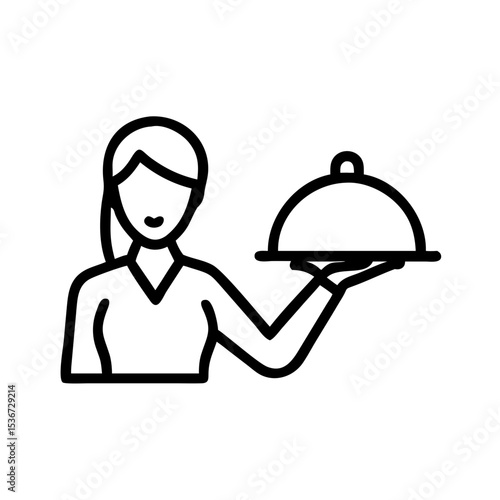 Woman presenting a covered dish in a restaurant setting during lunchtime