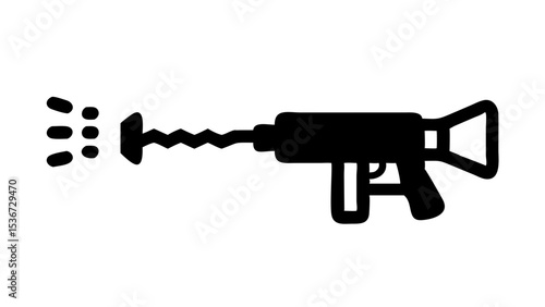 Creative illustration of a futuristic weapon emitting sound waves in a minimalist style