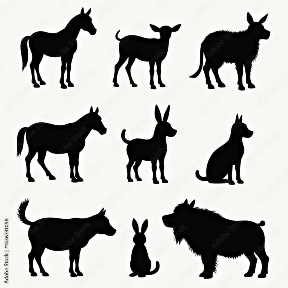 Fototapeta premium Collection of Elegant Animal Silhouettes Perfect for Logo Design Branding and Decoration