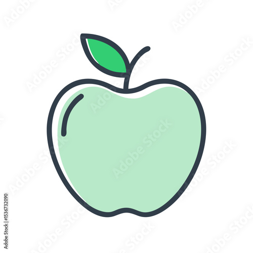 Fresh green apple with a vibrant leaf on top against a plain background illustrating healthy eating concepts