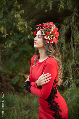 Young woman with flowers in nature