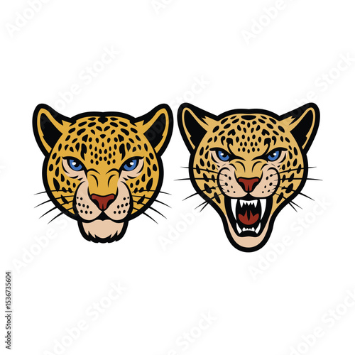 Dual Leopard Head Mascot Logo with Calm and Roaring Expressions