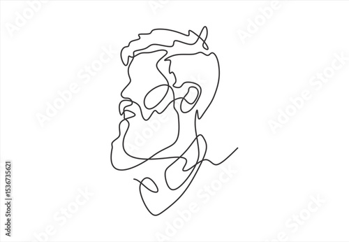 Single Line Art Portrait of a Bearded Man. line icon-continuous line drawing. Editable stroke. 