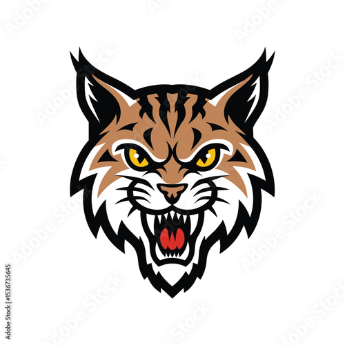 Roaring Wildcat Head Mascot Logo with Sharp Eyes and Aggressive Expression