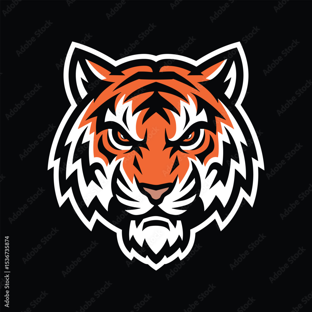 Bold Tiger Head Logo with Fierce Expression on Black Background Bold Tiger Head Logo with Fierce Expression on Black Background