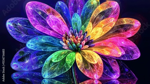 Vibrant Rainbow Fractal Flower Abstract Art