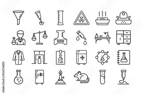 Science Laboratory Equipment and Tools Outline Icon Set