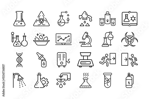 Collection of Science Laboratory and Safety Related Outline Icons