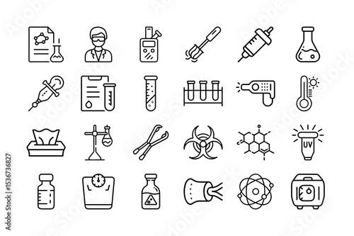 Science and Laboratory Equipment Icons in Black and White