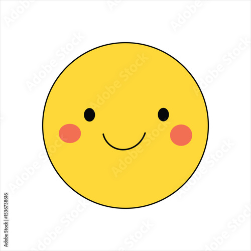 A simple cartoon of a round, yellow smiley face with rosy cheeks. The face has two black eyes and a curved line for a smile, set against a plain white background.
