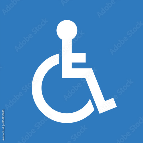 A white, stylized representation of a person in a wheelchair against a blue background. The design suggests accessibility and inclusivity for all individuals.
