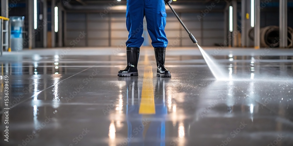 Fototapeta premium Power washing cleaning service industrial floor cleaning expert