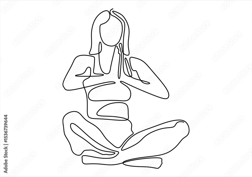 Obraz premium Line Art Illustration of a Woman in Yoga Pose. line icon-continuous line drawing. Editable stroke.