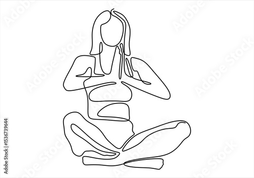Line Art Illustration of a Woman in Yoga Pose. line icon-continuous line drawing. Editable stroke. 