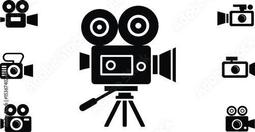 Collection of Black and White Camera Icons for Film Video and Photography