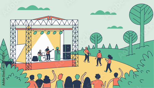 People listening to favorite band on open air festival. 
