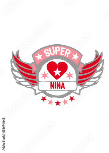 nina super logo aile tampon coeur love prenom