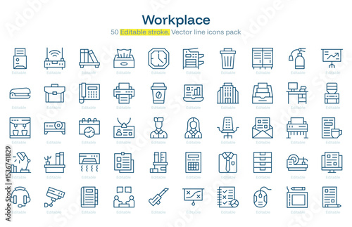 Workplace line icon pack. Workplace Stroke icon set. Editable Stroke icon