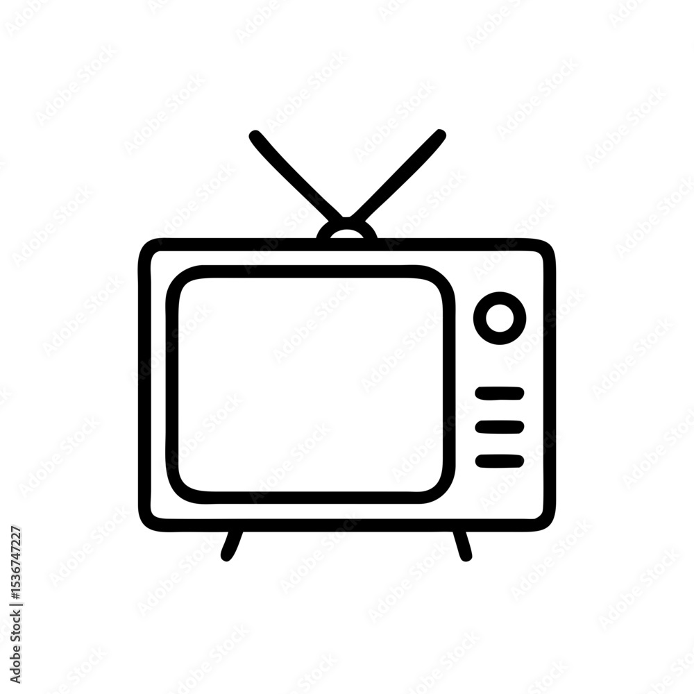 Classic television set design showcasing minimalist style and retro aesthetics in a simple black and white illustration Classic television set design showcasing minimalist style and retro aesthetics in a simple black and white illustration