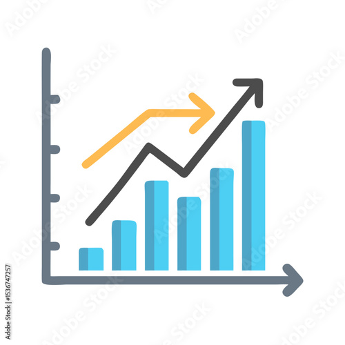 Growth chart illustrating increasing trends and data analysis with colorful bars and lines in a clear design