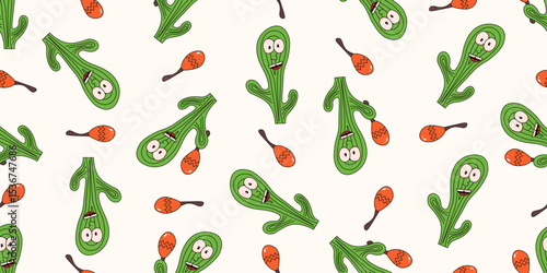 Mexican seamless trellis. Whimsical Cactus seamless pattern. Ideal kids nursery wallpaper decor fabric textile print. Vector illustration for wrapping paper. EPS 10