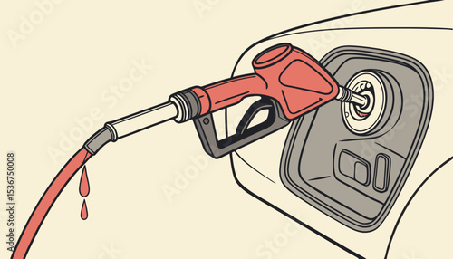 Refilling fuel view from inside of gas tank of a car          realistic photo, sharp focus.