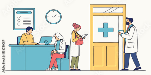 Doctor and patient hospital reception illustration 
