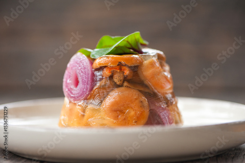 Terrine with milk cap mushrooms and red onion 