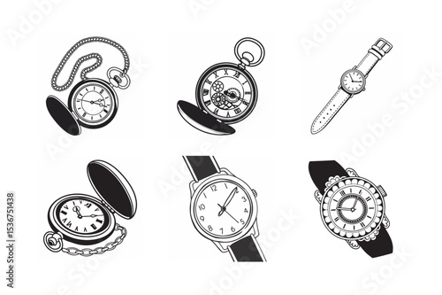 silhouette of stylist watch set bundle on the white background