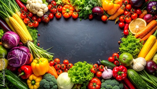 Circular arrangement of colorful antioxidant-rich vegetables in a beautiful rainbow display