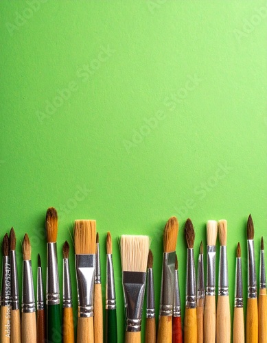 Vibrant and colorful assortment of artists paint brushes arranged in a creative display