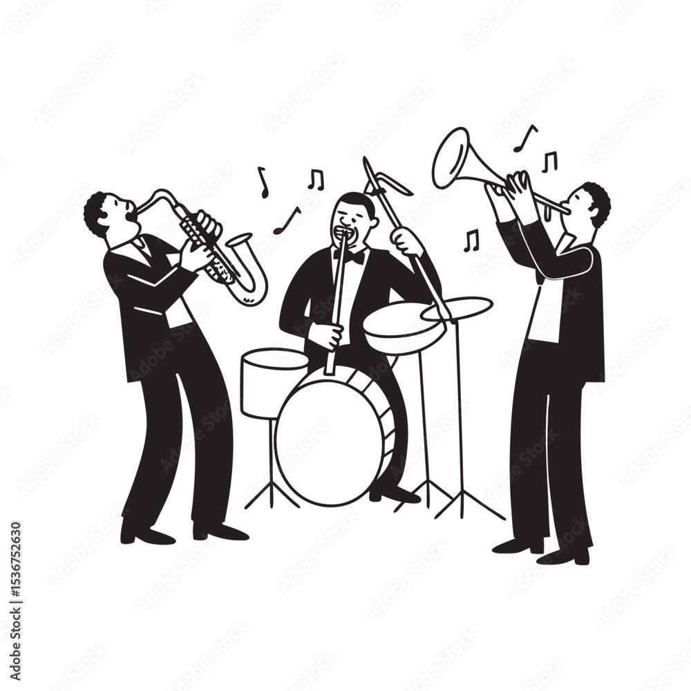 Fototapeta premium line art of American jazz band