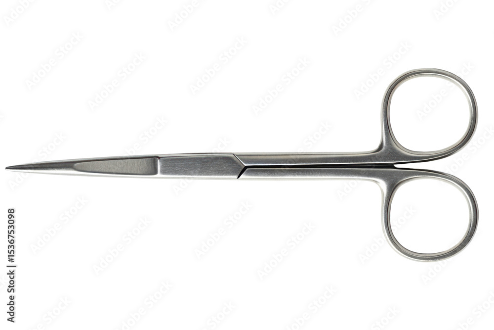 Obraz premium Stainless steel surgical scissors with sharp pointed blades isolated on a transparent background