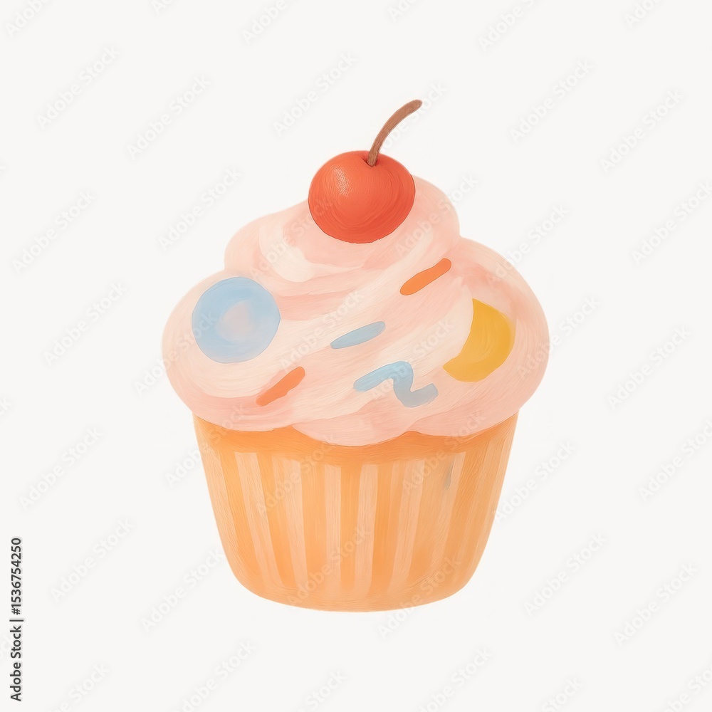 Colorful cupcake with cherry topping. Colorful cupcake with cherry topping.