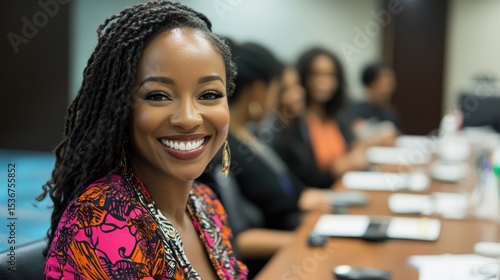 A diverse group of professionals is gathered around a conference table in a modern office setting.