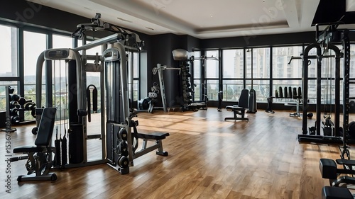 Fully equipped gym room with various exercise equipments.