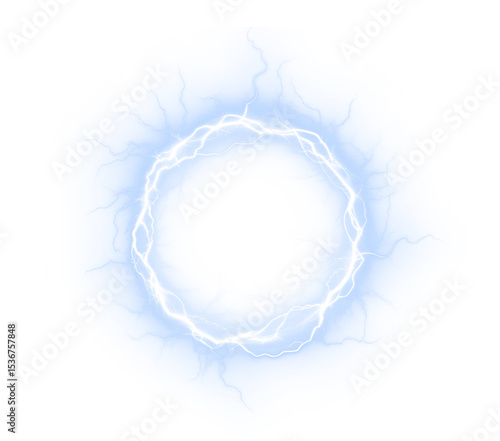 Abstract, set, magic, neon, and night form a glowing PNG ring. This electric portal crackles with lightning and energy, creating a transparent PNG Overlay for futuristic thunder or storm design themes