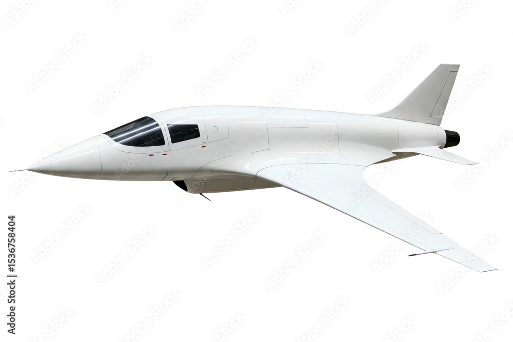 Obraz premium Futuristic white jet with wide windows and sleek aerodynamic shape isolated on a transparent background