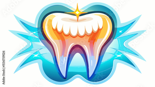  close up Healthy tooth with glowing effect, teeth whitening concept White background