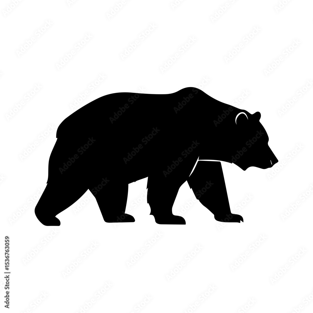 Fototapeta premium Minimalist Black Bear Silhouette on White Background. 