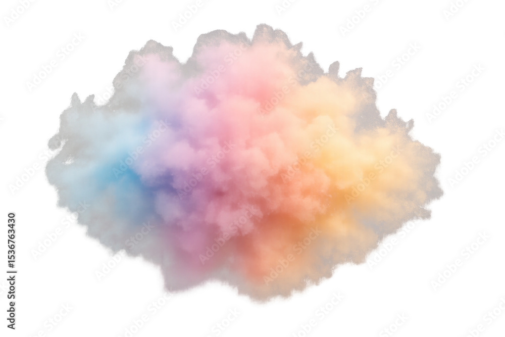 Fototapeta premium Vibrant, multicolored cloud floats against a transparent background, creating a dreamy and surreal atmosphere