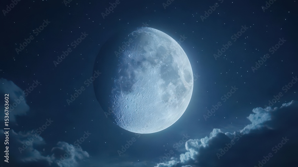 Fototapeta premium Night Sky: Moon, Stars, and Clouds