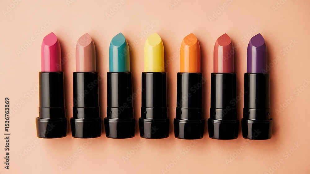 Obraz premium Vibrant Lipstick Collection: A Spectrum of Colors for Every Beauty Look