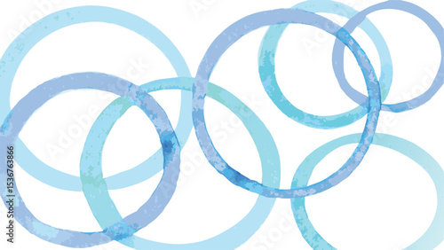 Watercolor circles overlapping in shades of blue and turquoise on a white background creating a pattern