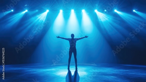 Silhouette of a person on stage under spotlights