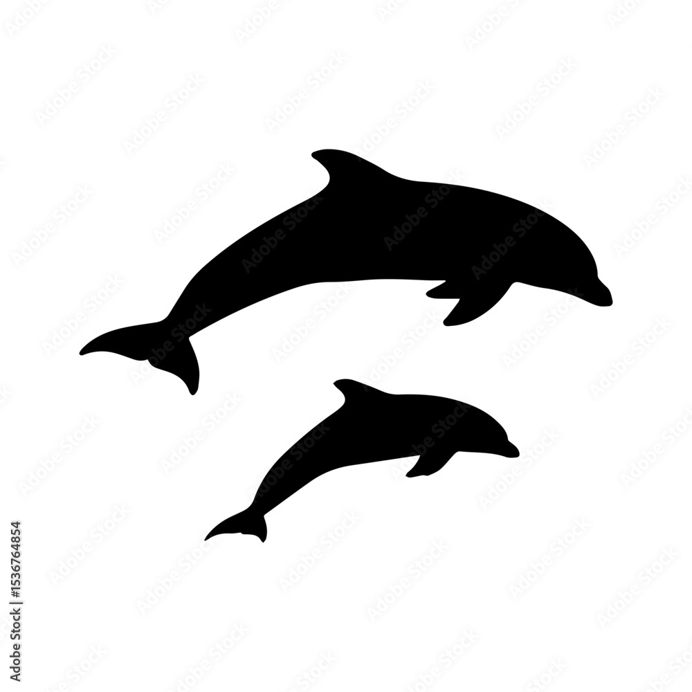 Fototapeta premium Minimalist Black Silhouette of Dolphin on White Background.