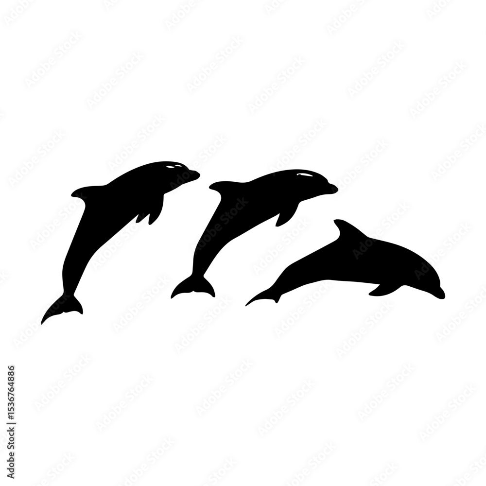 Obraz premium Minimalist Black Silhouette of Dolphin on White Background.