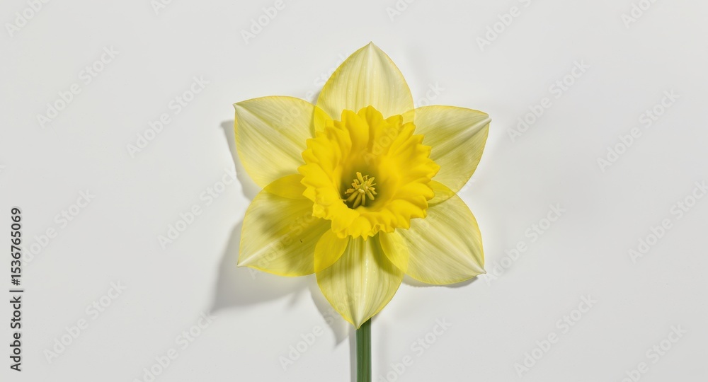 Obraz premium Yellow Daffodil Flower on White Background Minimalist Spring Still Life